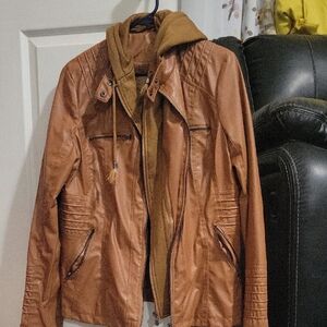 Brown Bomber Jacket with Distressed Leather Look